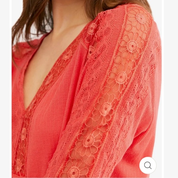 Free People Coral Long Sleeve Top w/ Lace Details - Picture 2 of 6